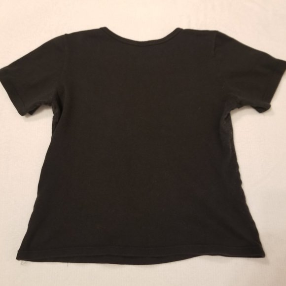 Vintage Baby Tee T-Shirt Flower Design Black Basic Stretchy - Picture 2 of 8